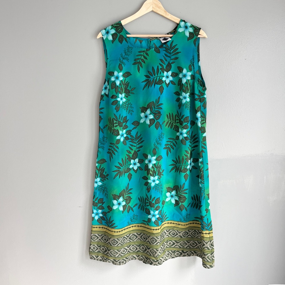 VTG California Concepts Teal Floral Tropical Shift Dress Sleeveless Size Unknown